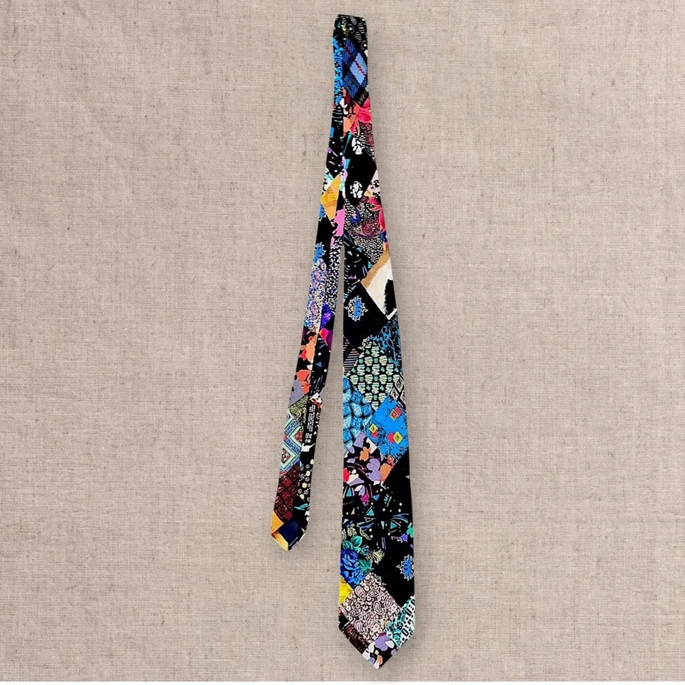 Brioni Silk Patchwork Tie Mens Multicolor Geometric Floral Luxury Designer